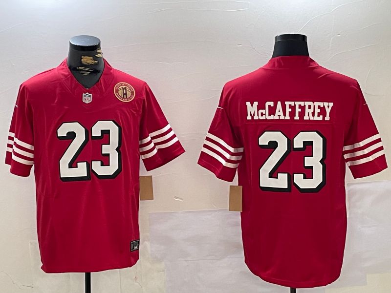 Men San Francisco 49ers 23 Mccaffrey Red Three generations 2024 Nike Vapor Limited NFL Jersey style 3